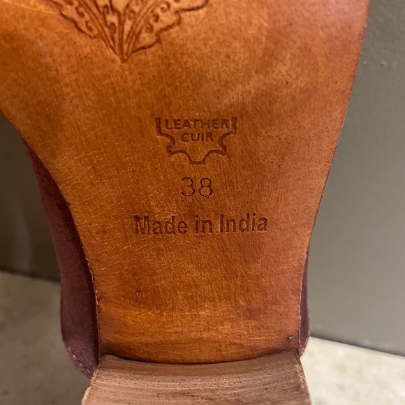 FREE PEOPLE Anya Suede Block Heel Mules Burgundy Pointed Toe Boho Western - Picture 11 of 13